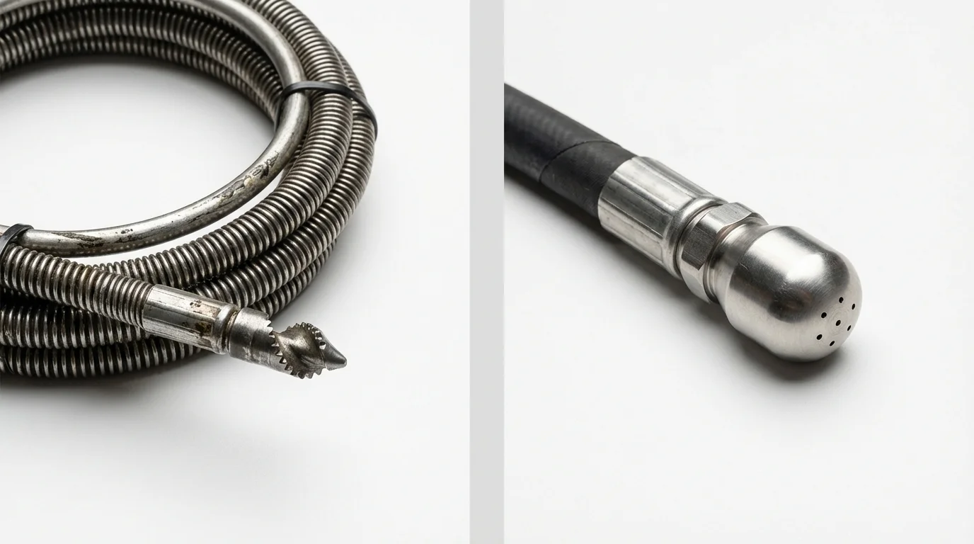 Drain snake cable and hydro jetting nozzle used for drain cleaning in Augusta, AR