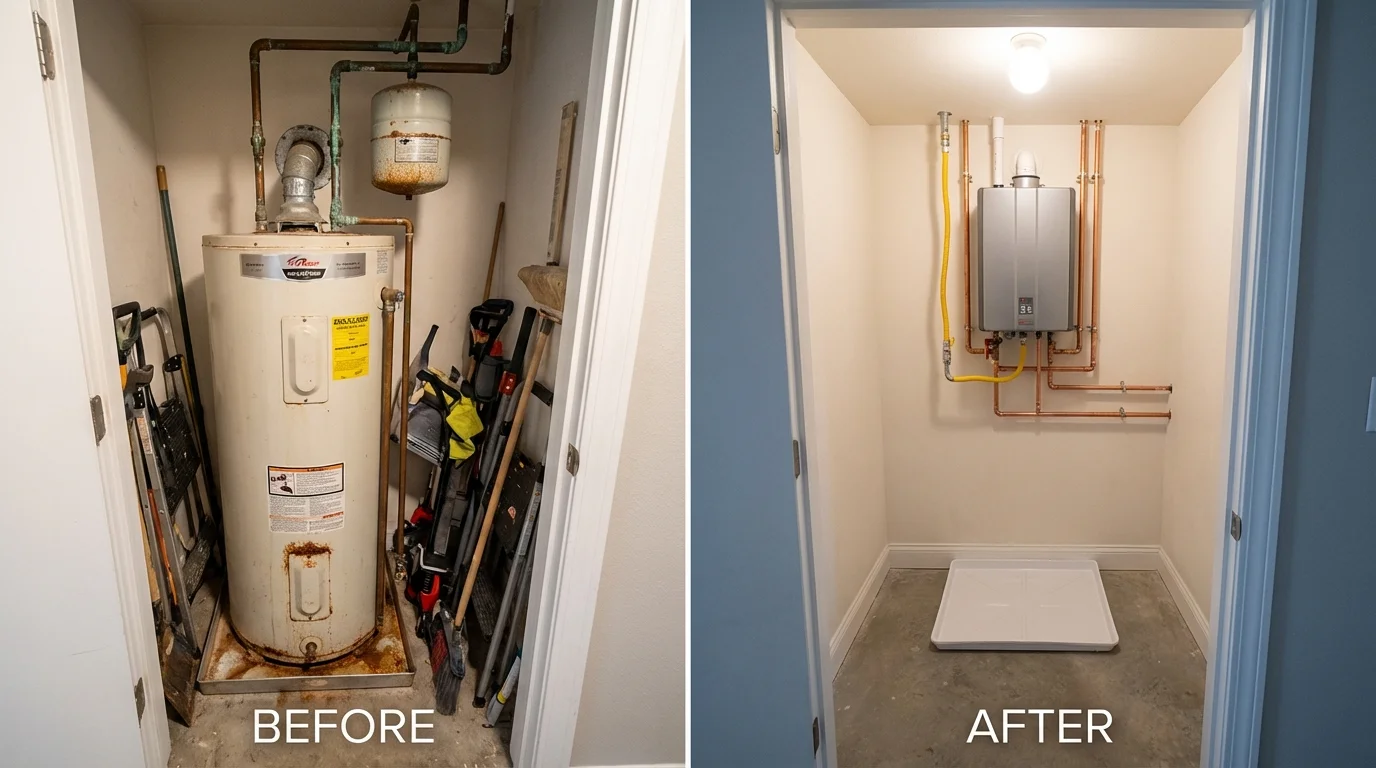 Tank water heater versus wall-mounted tankless unit comparison for Augusta, AR homeowners