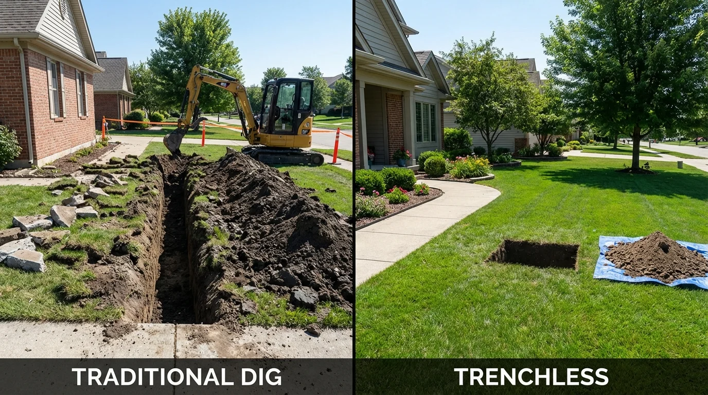 Trenchless sewer repair with minimal yard damage versus traditional excavation in Augusta, AR